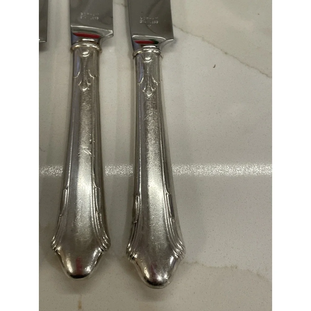 Vintage‎ Gorham Caroline Stainless Steel Dinner Knife Set 8 Silver Plate Handle